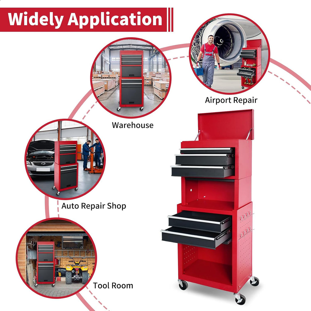 Rolling Tool Chest, 3-in-1 Detachable Metal Tool Box with Wheels & Drawers, High Capacity Toolbox Organization Sliding Drawers Garage Storage Box Cabinet Tools Cart for Warehouse Workshop