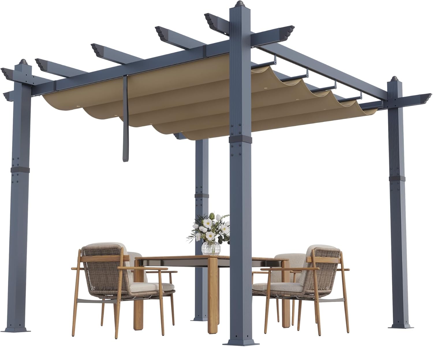 GarveeLife 10x10 ft Aluminum Pergola, Outdoor Metal Gazebo with Adjustable Canopy, Reinforced Frame Outdoor Shelter for Backyard, Patio Lawn and Deck - Khaki