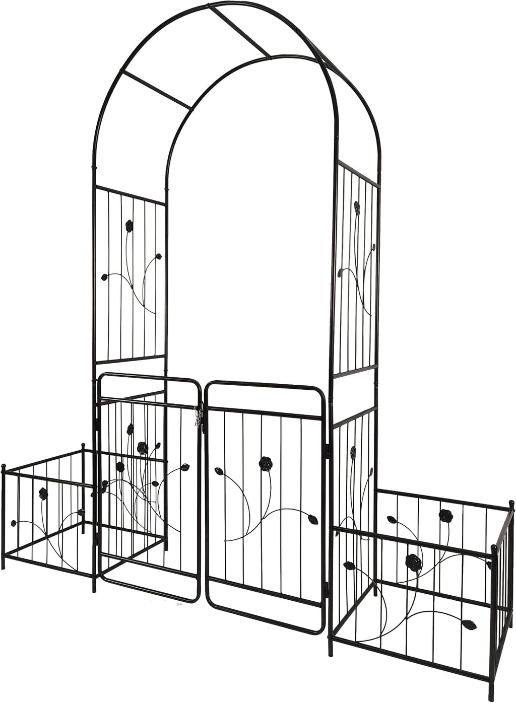 Metal Outdoor Garden Arch Iron Arbors Gazebo with 2 Plant Stands,High Birdcage Shape Pergola Pavilion,W/Ouble Gate Design,for Ivy Vines,Rose,Morning Glory,Black,79.5'x86.6'