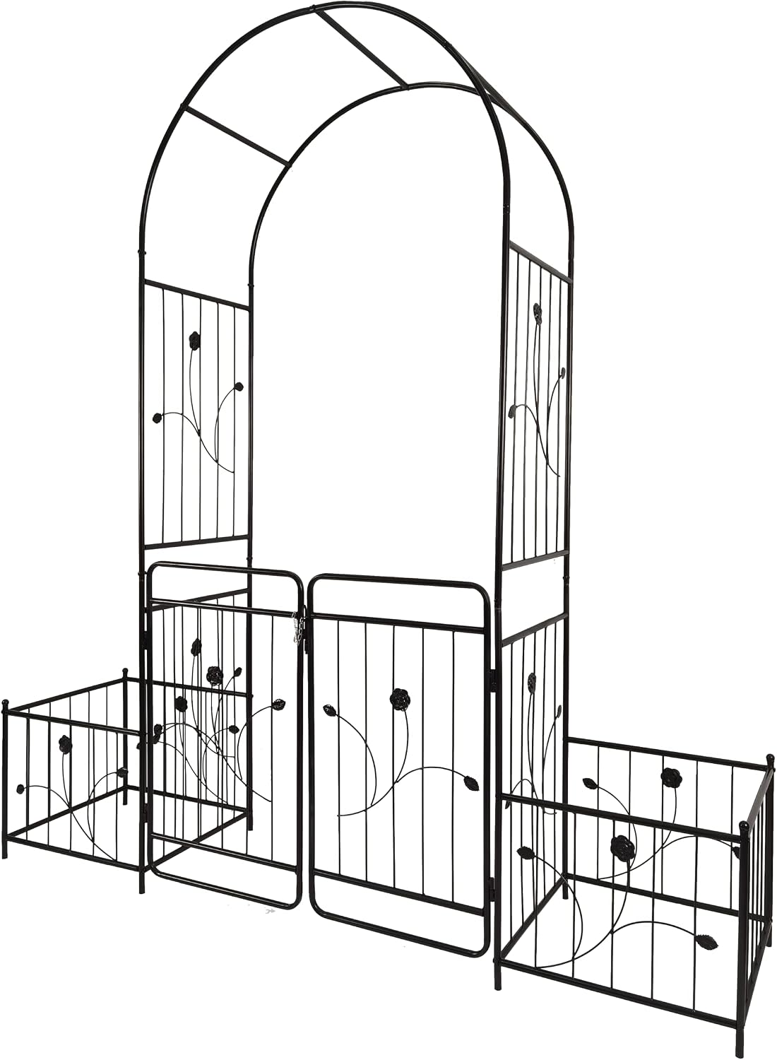 Metal Outdoor Garden Arch Iron Arbors Gazebo with 2 Plant Stands,High Birdcage Shape Pergola Pavilion,W/Ouble Gate Design,for Ivy Vines,Rose,Morning Glory,Black,79.5'x86.6'