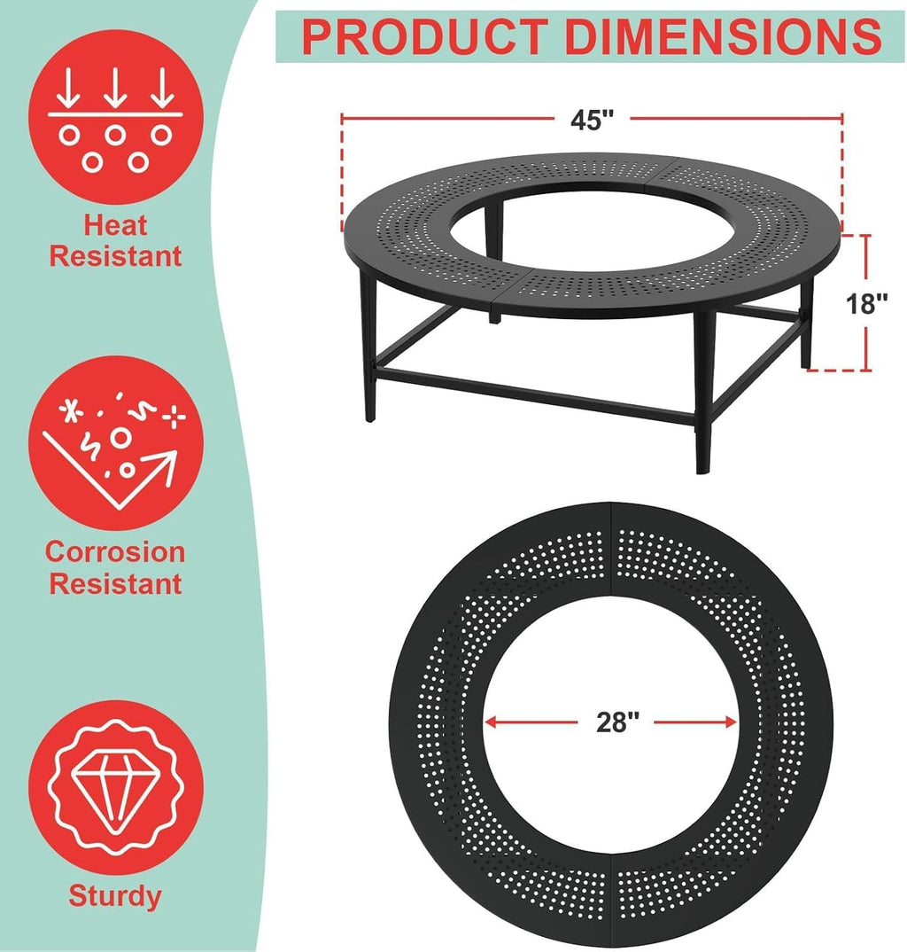 Fire Pit Surround Tabletop for Solo Stove Yukon/Bonfire/Tiki Accessories, Smokeless Fire Pit Table & Dust Cover for Solo Stove and Other Wood Burning, Powder-Coated Steel Stove Table Surround,45 Inch