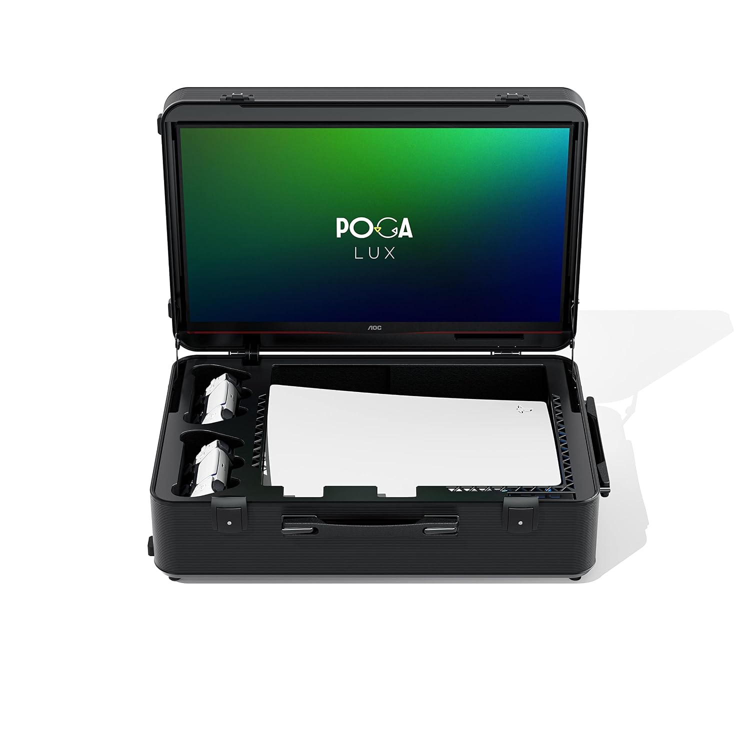 POGA LUX PlayStation 5 Premium Portable Console Travel Case incl. Trolley and 24'' AOC Gaming Monitor - Abstract Camo