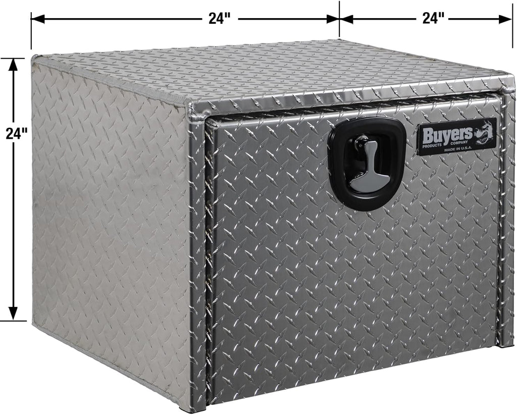 Buyers Products 1705130 Diamond Tread Aluminum Underbody Truck Tool Box, 24 x 24 x 24, Made in USA, .100 in. Thick, Corrosion-Resistant, Locking Compression Latch – Secure Storage for Work Trucks
