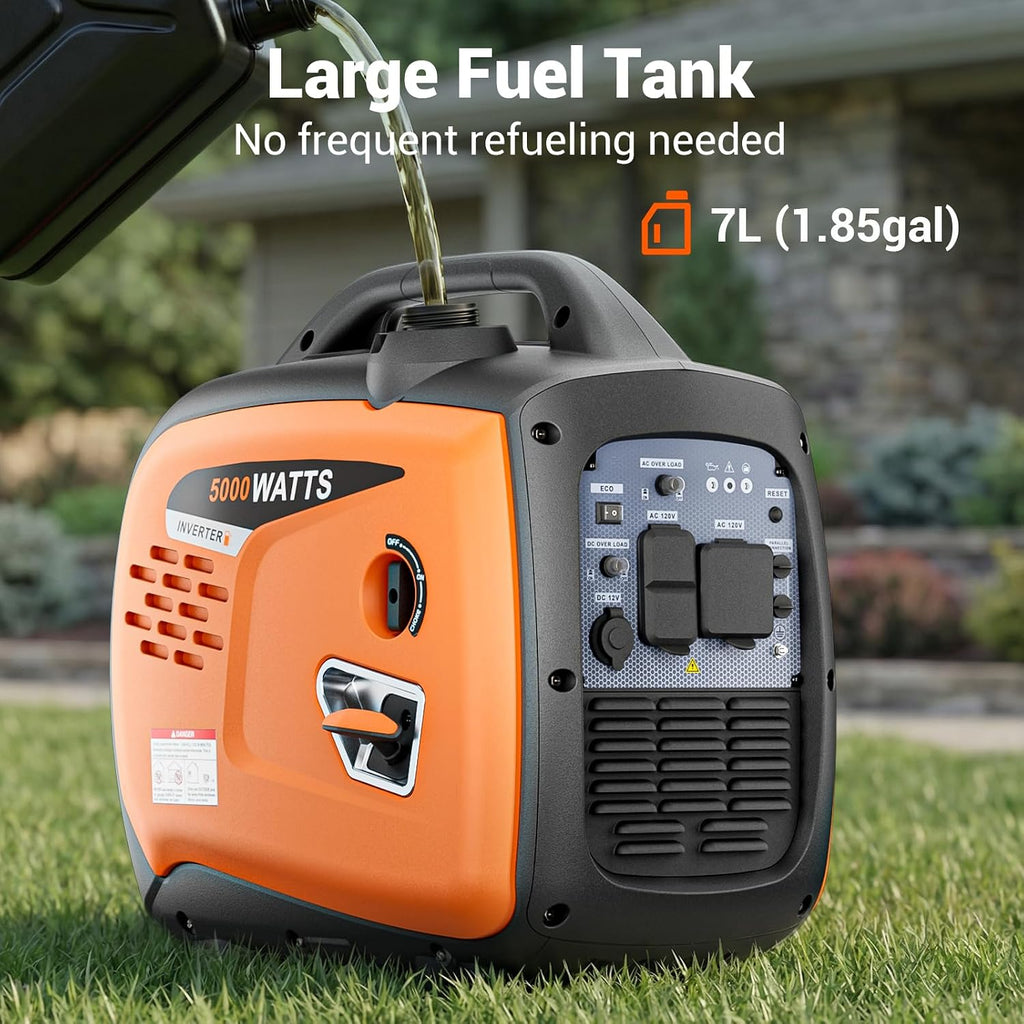 5000W Portable Inverter Generator for Home Emergency Backup Power, Super Quiet Small Gas Powered Generator for Camping, RV, Outdoor, Jobsite with ECO Mode, Parallel Capable, EPA Compliant