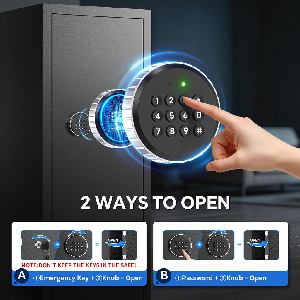 8-10 Gun Rifle Safe for Home Security, Gun Safe for Rifles and Pistols - Quick Access Digital Keypad | Easy Assembly Gun Safe with Adjustable Shelves (Fits Shotguns & Ammo)