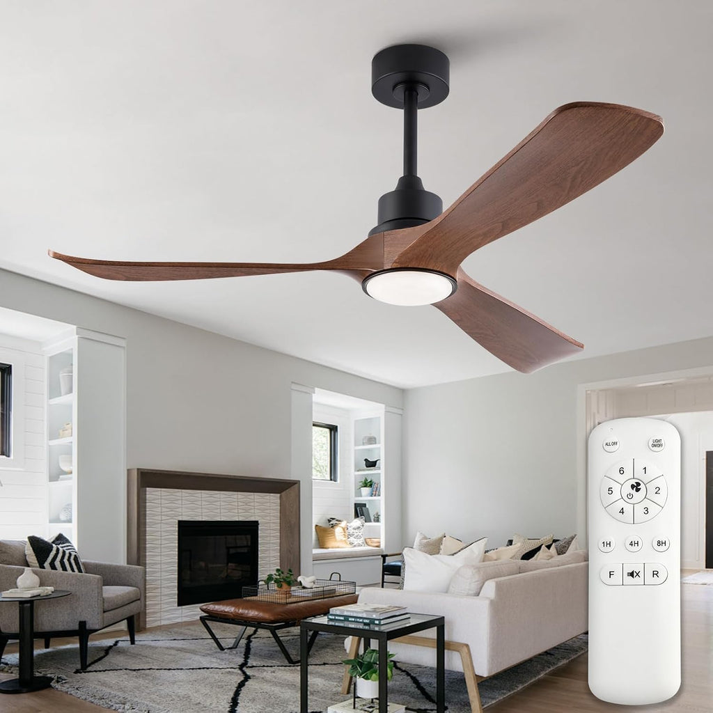 52 Inch Ceiling Fans with Lights and Remote, Memory Function Brown Ceiling Fans, Reversible Modern Ceiling Fan for Outdoor Patio Proch Gazebo Indoor Bedroom (Not Real Wood)