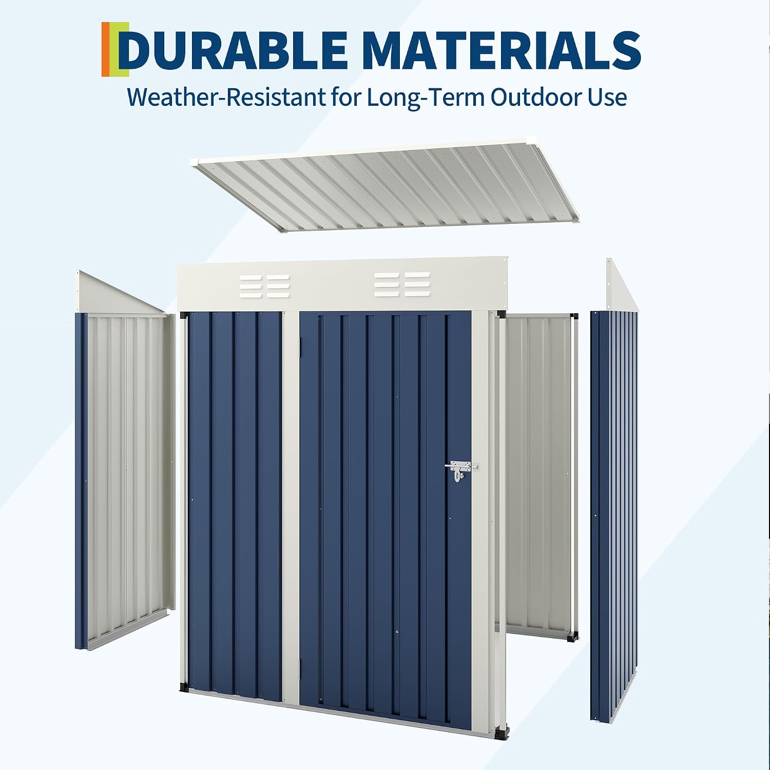 Garvee Metal Tool Shed with Single Door - Slanted Roof, Small Size, 5x3FT, Garden Storage, Outdoor Iron Tool Storage