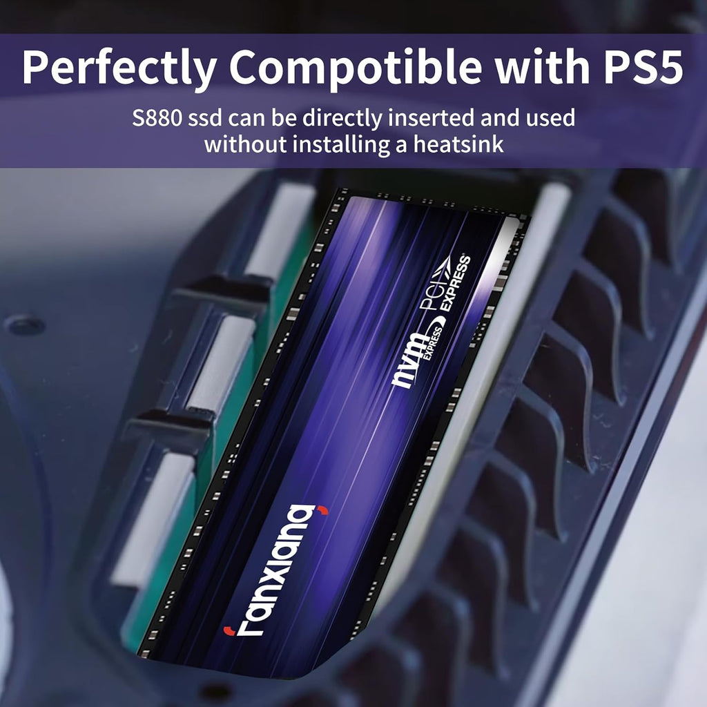 fanxiang S880 NVMe SSD 2TB, PCIe 4.0 M.2 2280 Gaming SSD, 3D NAND TLC, Seq. Read Speeds UP to 7300MB/s, Dynamic SLC Cache, Internal Solid State Drive for PS5 Enthusiasts, High End Computing, Gaming