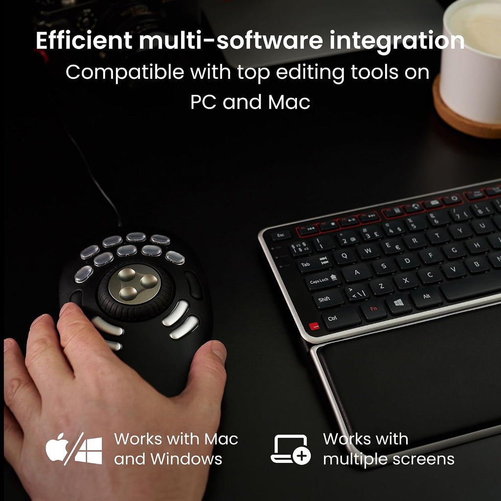 Contour ShuttlePRO v2 - Multimedia Controller with Jog Wheel & 15 Custom Programmable Buttons | Ideal for Video, Audio & Photo Editing | Mac & PC Compatible - Black