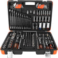 REALTEK 178 Pieces Socket Wrench Set 1/4'3/8'1/2',CR-V Metric Wrench Set with Extension Bar,Quick-Release Ratchet Wrench with Bit Socket Set for Auto Repairing,Household and Workshop,Durable Tool Box