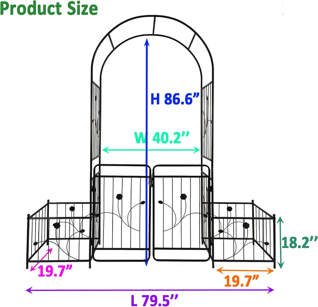 Metal Outdoor Garden Arch Iron Arbors Gazebo with 2 Plant Stands,High Birdcage Shape Pergola Pavilion,W/Ouble Gate Design,for Ivy Vines,Rose,Morning Glory,Black,79.5'x86.6'