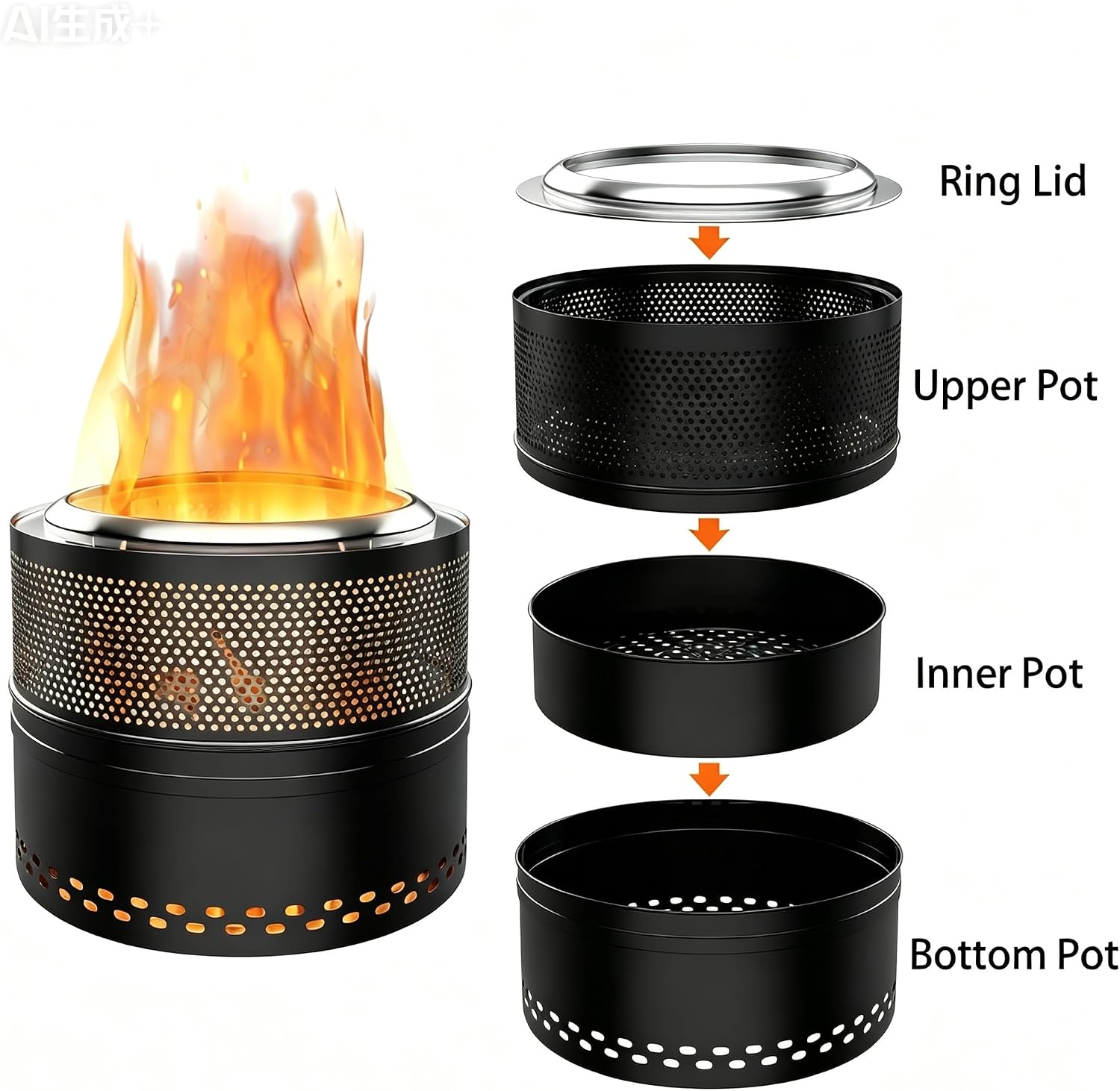 Smokeless Firepit Bonfire 20', Outside Wood Burning Metal Stove Stainless Steel Fire Pit with Carry Bag, Portable Camping Propane Patio Backyard, Easy Setup & Cleaning (Black)
