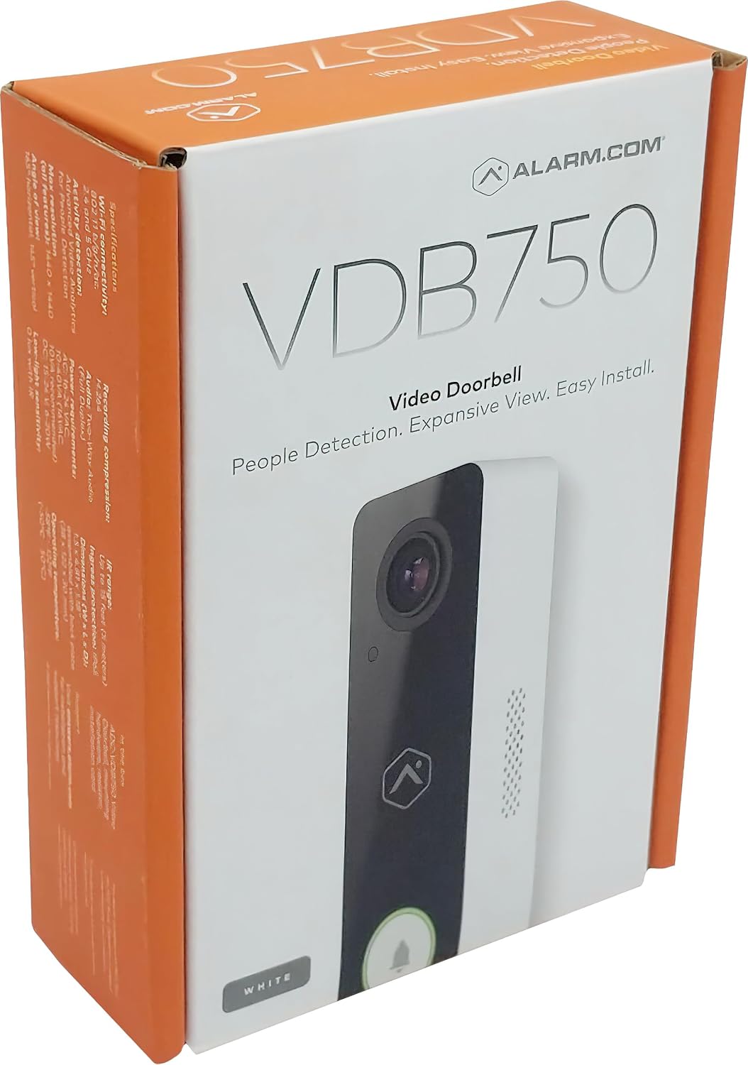 Alarm.com ADC-VDB750 2MP Wi-Fi Video Doorbell Camera; Full HD Resolution; HDR; IR Night Vision; Dual Wi-Fi Antenna for Improved Range; Two-Way Audio; Requires Alarm.com Subscription