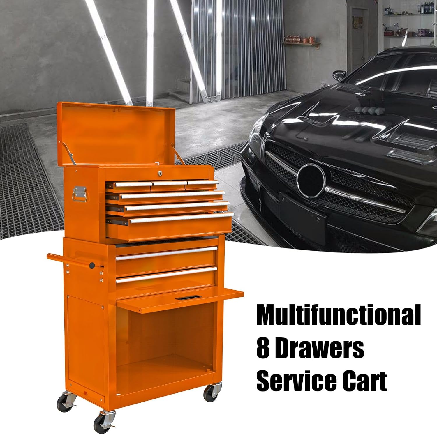 Rolling Tool Chest, 8 Drawers Rolling Tool Chest with Wheels, Portable Rolling Tool Box On Wheels, High Capacity Tool Chest Organizer for Garage, Workshop, Home Crafts Use Orange Color