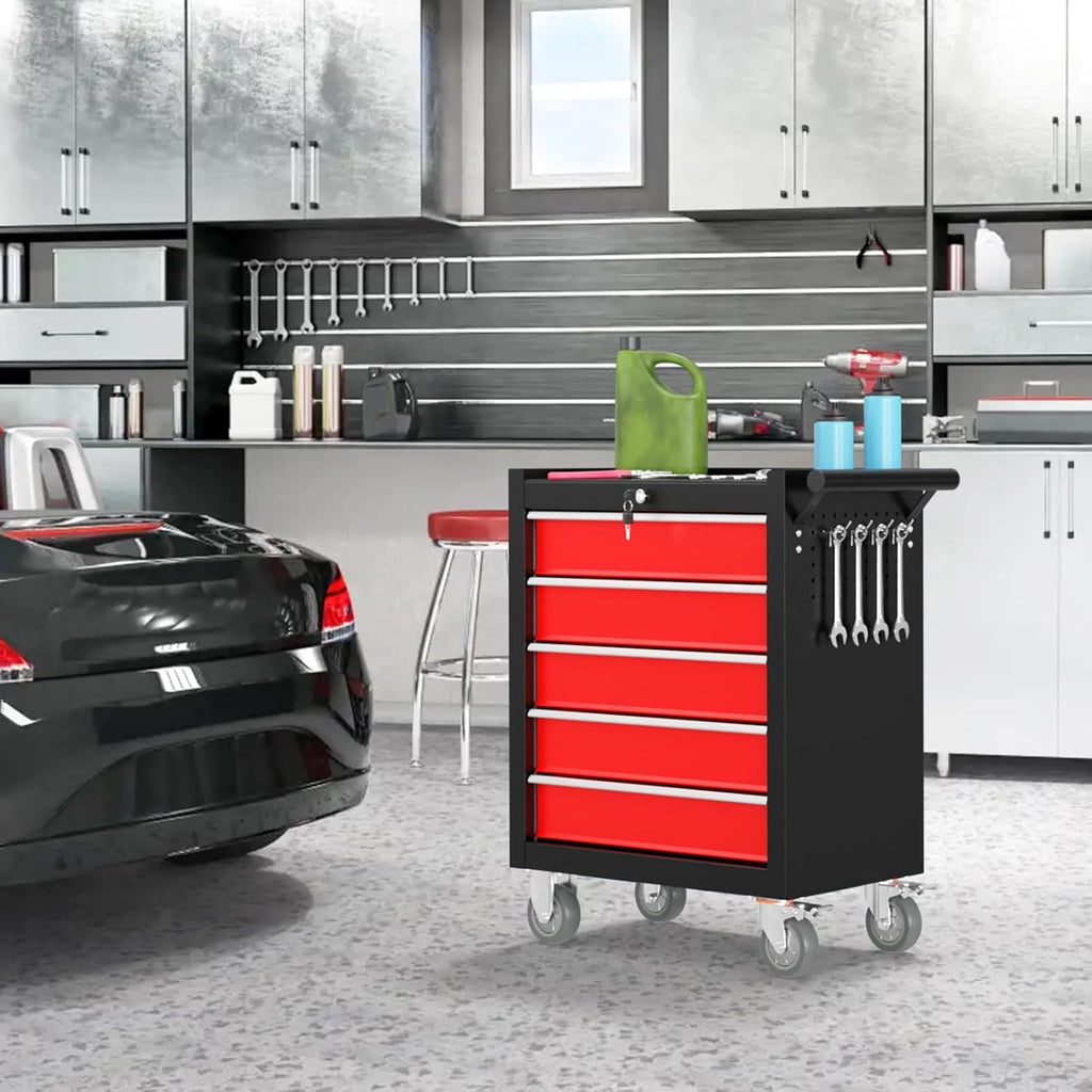 5 Drawers Rolling Tool Box, Portable Storage Tool Chest with Wheels, Rolling Tool Box with Lock for Warehouse, Garage, Repair Shop and Tool Room