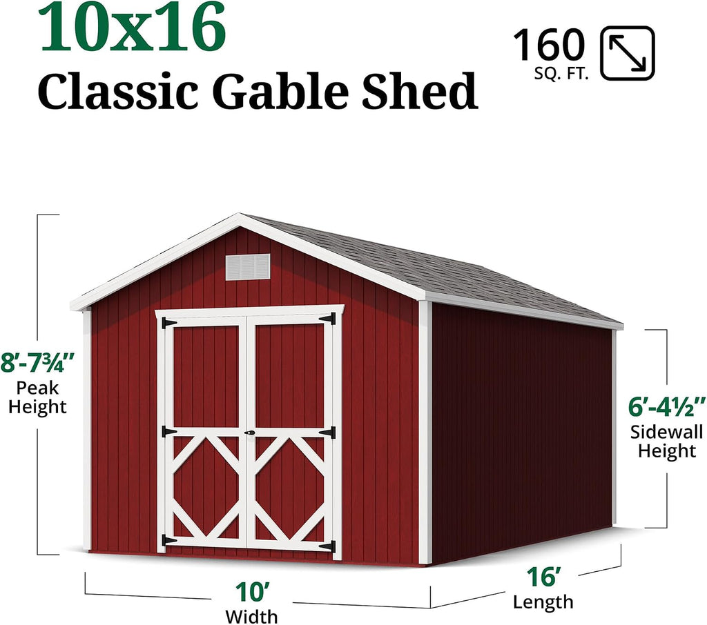 Little Cottage Co. 10x16 Classic Gable Shed with Floor, Outdoor Wood Storage Do-It-Yourself Precut Kit