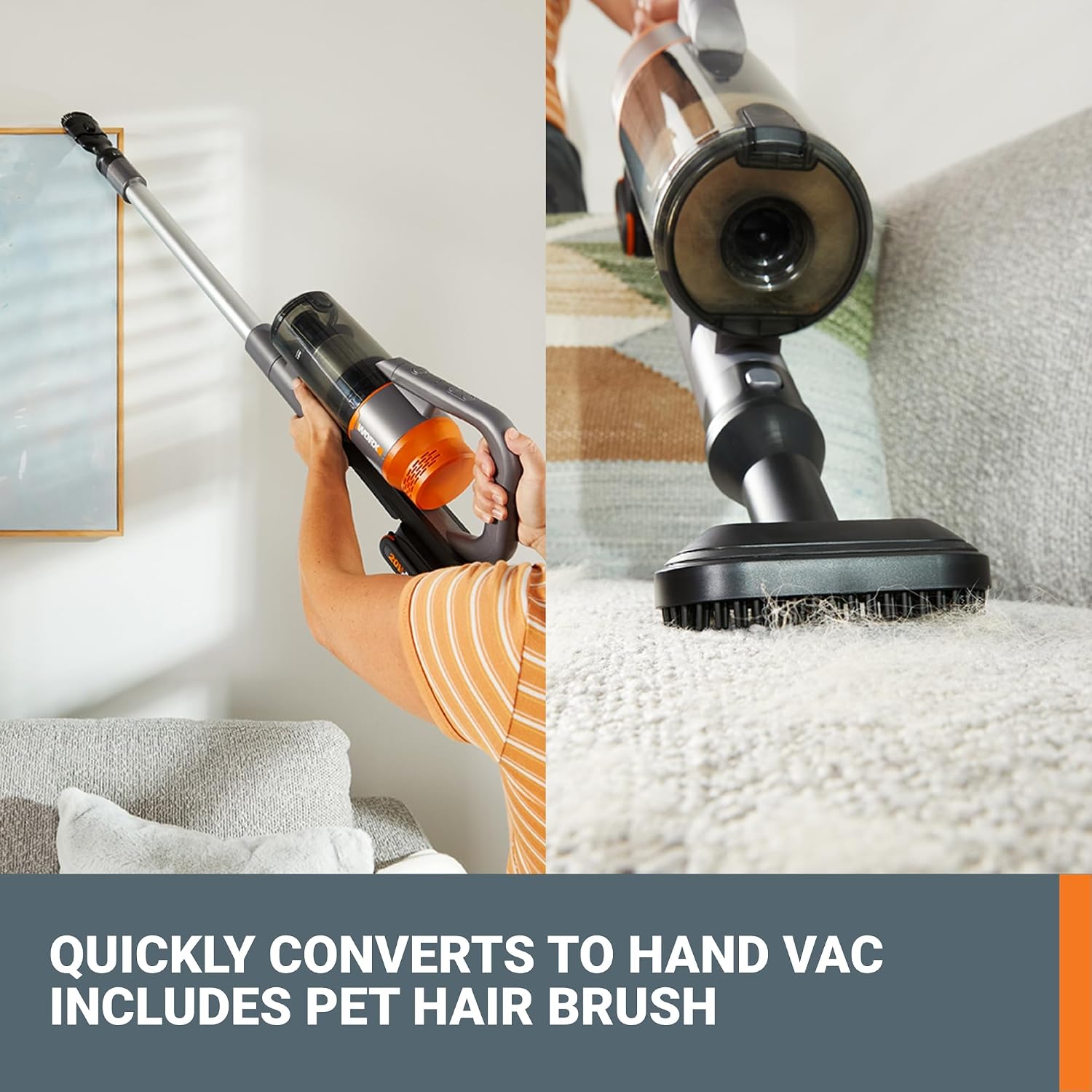 WORX 20V PowerShare Cordless Stick Vacuum WX038L.9, Powerful Cordless Vacuum Cleaner 25Kpa High Suction for Pet Hair, Lightweight Handheld Vacuum Cleans Floors Carpet Car – Tool Only
