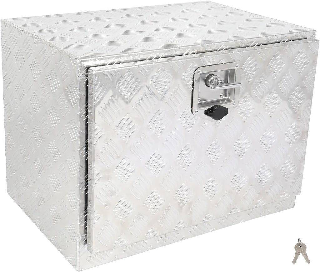 SCITOO 24 Inch Diamond Plate Truck Bed Tool Box,Aluminum Heavy Duty Crossover Storage for Most Full Size Pickups,Lockable Weatherproof Chest,Fits 24' Truck Beds,Easy Access to Load and Unload
