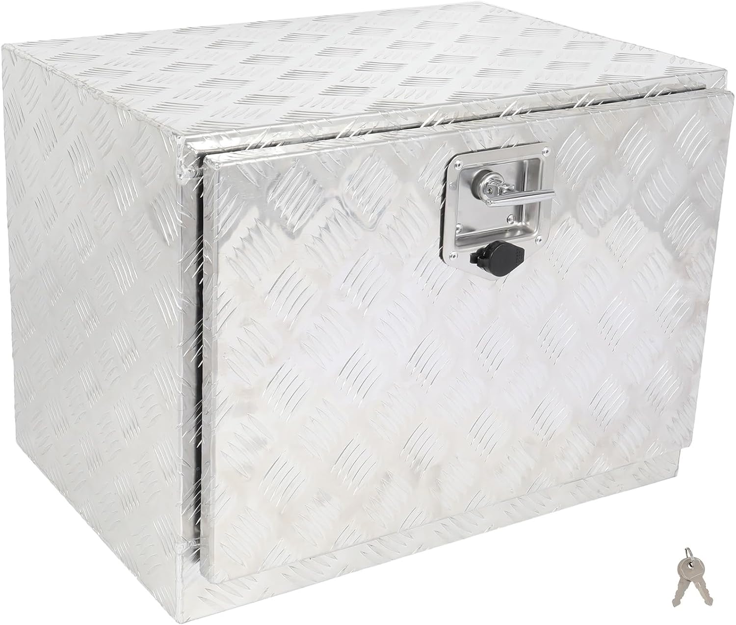 SCITOO 24 Inch Diamond Plate Truck Bed Tool Box,Aluminum Heavy Duty Crossover Storage for Most Full Size Pickups,Lockable Weatherproof Chest,Fits 24' Truck Beds,Easy Access to Load and Unload
