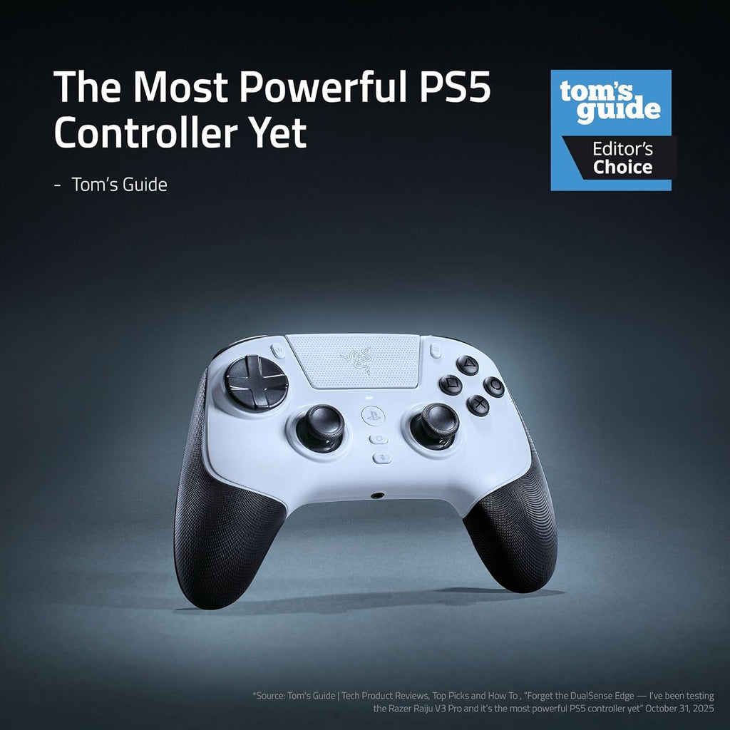 Razer Raiju V3 Pro Wireless Esports Controller – Officially Licensed for PlayStation, Lag-free Esports Grade Performance, 6 Remappable Buttons, TMR Thumbsticks, Fast Triggers, for PS5 & PC – White