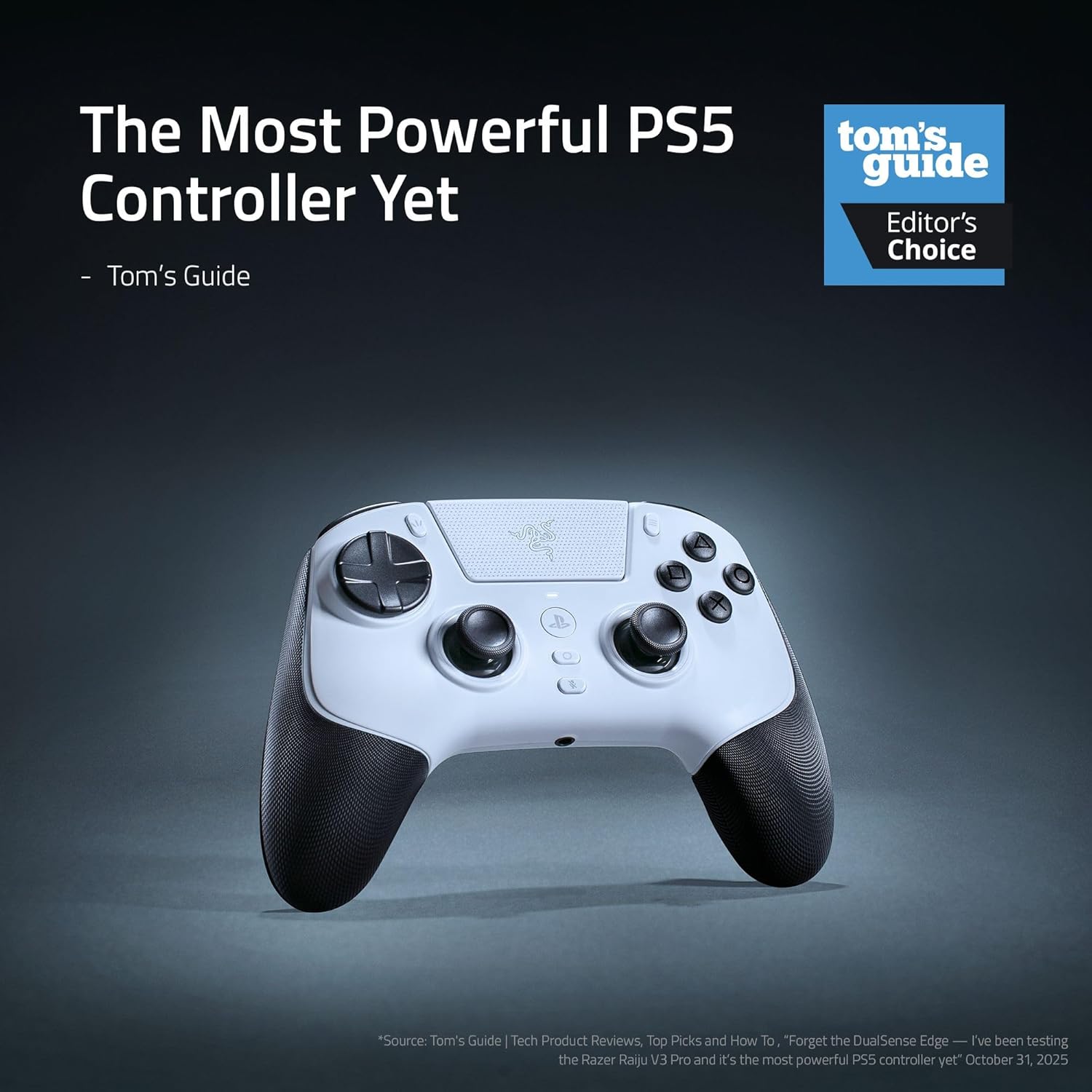 Razer Raiju V3 Pro Wireless Esports Controller – Officially Licensed for PlayStation, Lag-free Esports Grade Performance, 6 Remappable Buttons, TMR Thumbsticks, Fast Triggers, for PS5 & PC – White
