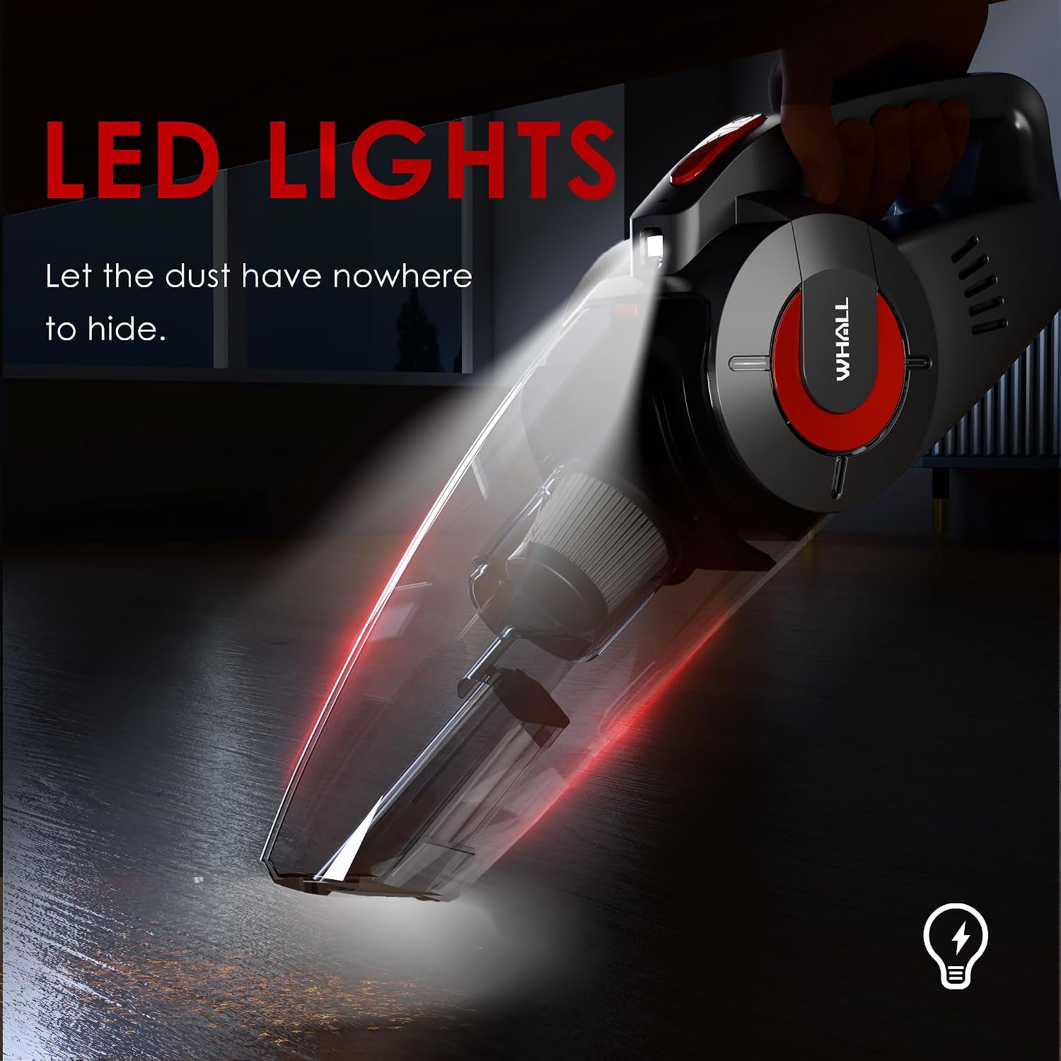 Whall Handheld Cordless Car Vacuums, Wet and Dry Use 9000Pa Strong Suction Vacuums, Rechargeable Portable Vacuum Cleaner with LED, Charging Dock, Lightweight Mini Vacuum for Car, Home and Office,Red