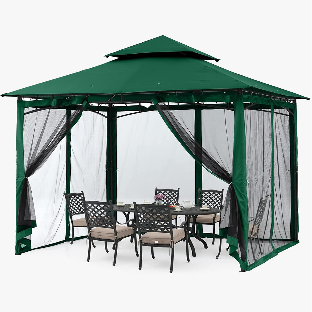 ABCCANOPY Gazebos for Patios 10x10 - Outdoor Steel Frame Gazebo with Mosquito Netting for Lawn Backyard Garden Deck (Forest Green)
