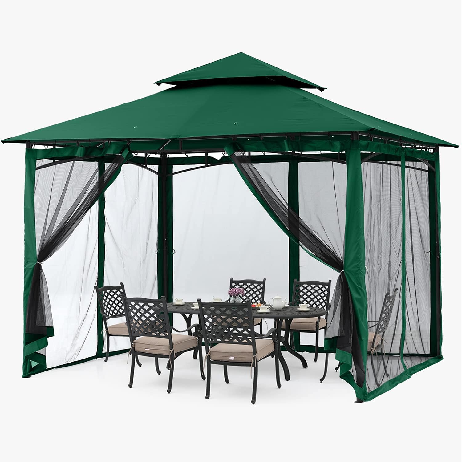 ABCCANOPY Gazebos for Patios 10x10 - Outdoor Steel Frame Gazebo with Mosquito Netting for Lawn Backyard Garden Deck (Forest Green)