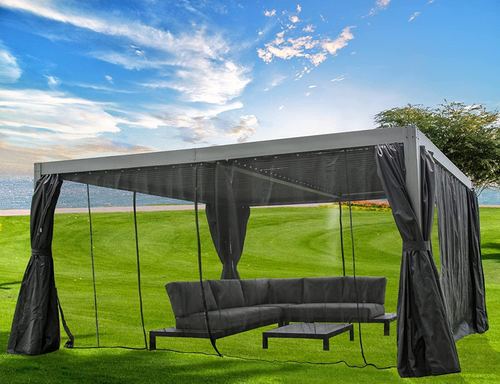 Domi 10x13FT Louvered Pergola, Full Aluminum Pergola with Adjustable Louvered Roof, Outdoor Pergola with Waterproof Curtains and Netting, Gray