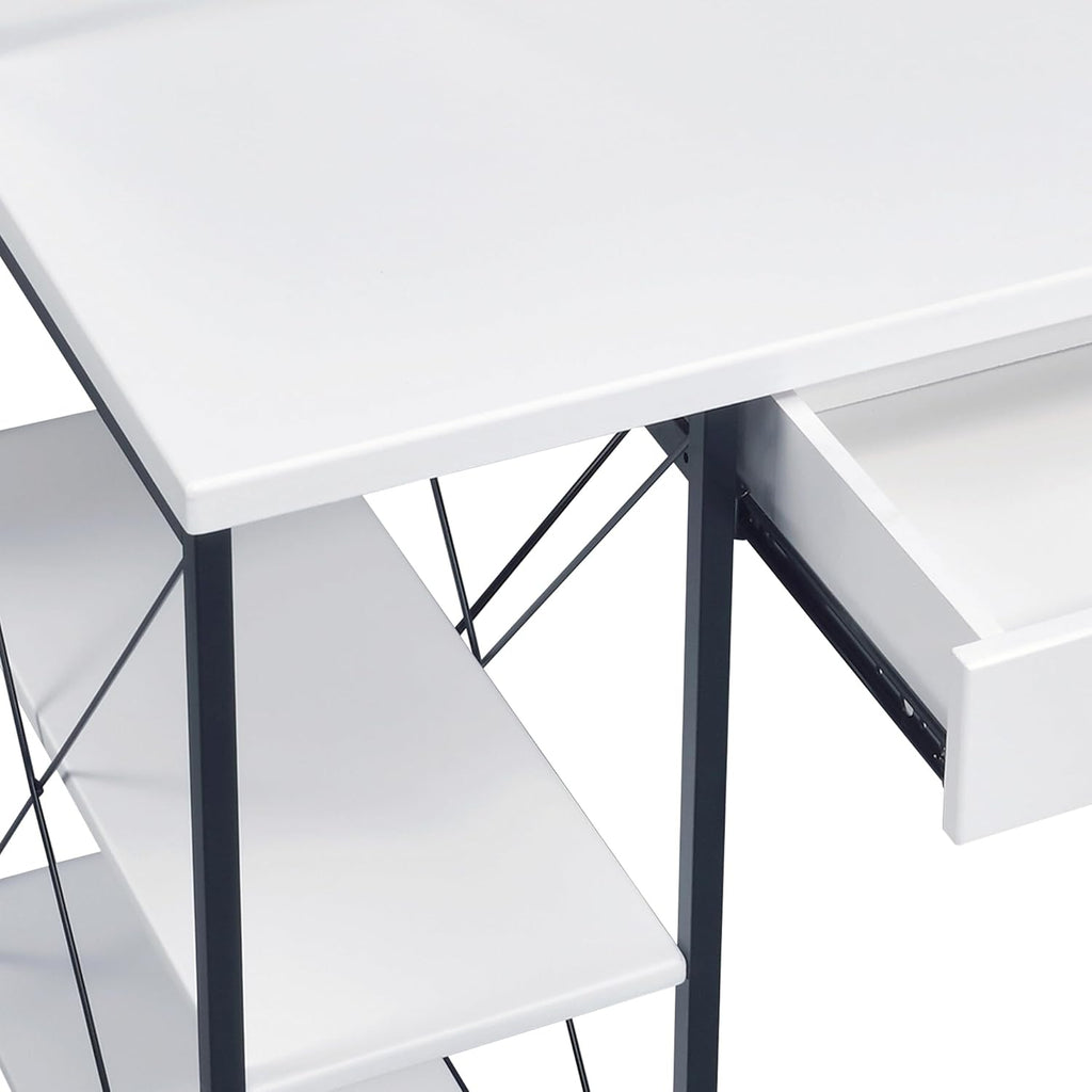 Modern Computer Desk with Hutch and Open Shelves, Foldable Adjustable Portable Gaming Study Desk Table with Wheels for Bedroom Office Student Sturdy Furniture,White-Wood