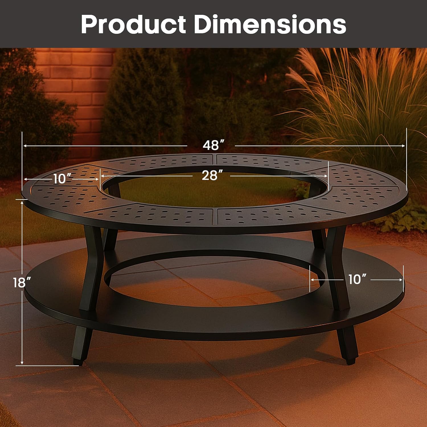 Uniflasy 48' Fire Pit Surround Tabletop for Solo Stove Yukon, Bonfire & Tiki, Portable Protective Barrier Equal Width Design with Firewood Storage Shelf for Safety & Extra Space, Outdoor FirePit Table