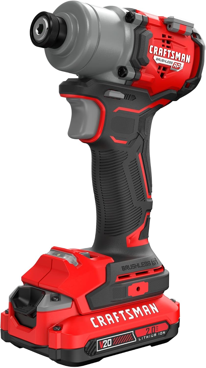 CRAFTSMAN V20 Cordless Brushless Impact Driver Set, 1/4 Impact Driver, Includes 2 Batteries and Charger (CMCF830D2)