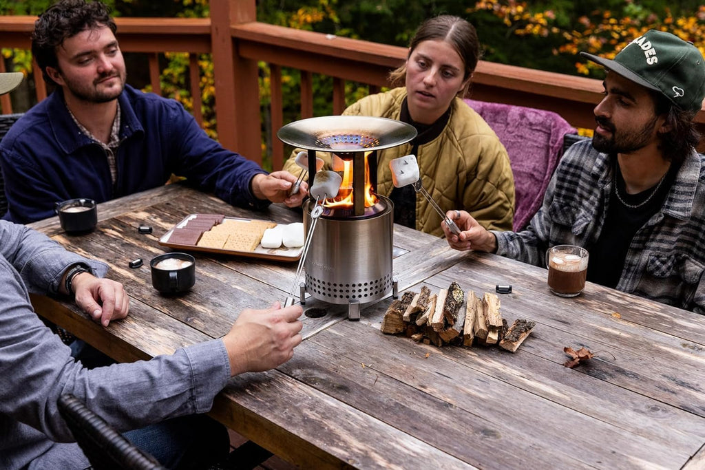 Solo Stove Mesa XL Mulberry Bundle | Tabletop Fire Pit with Stand, Heat Deflector, Accessory Pack & 1lb Wood Pellets | Portable Smokeless Outdoor Firepit for Patio, Camping & Backyard