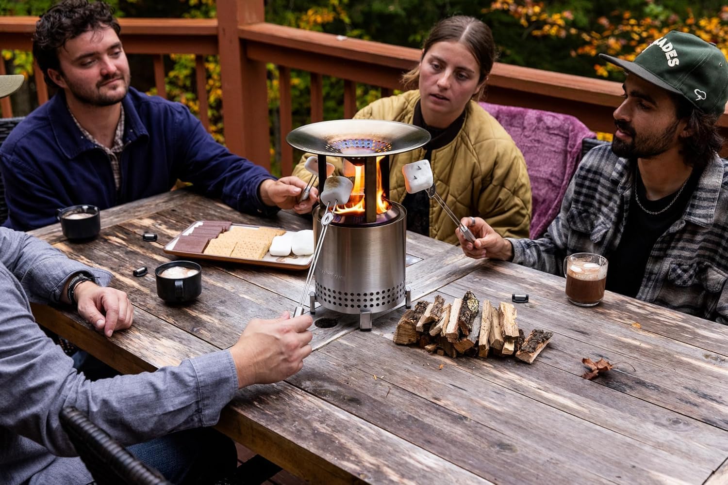 Solo Stove Mesa XL Mulberry Bundle | Tabletop Fire Pit with Stand, Heat Deflector, Accessory Pack & 1lb Wood Pellets | Portable Smokeless Outdoor Firepit for Patio, Camping & Backyard