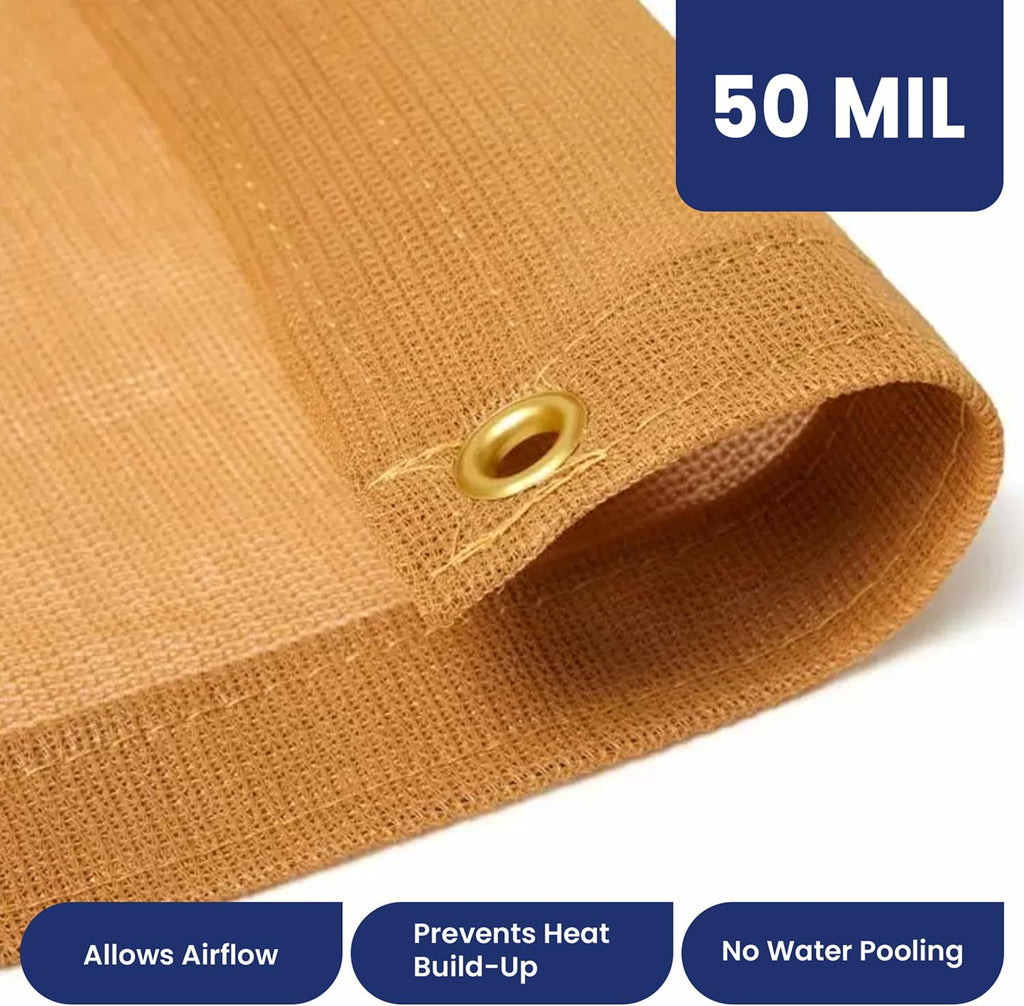 Tarps Now 20' x 30' Tan Mesh Tarp Heavy Duty - 6.8 oz Knitted HDPE - 75% Shade Cloth for Garden, Backyard, Patios - Brass Grommets - UV Resistant Breathable Privacy Screen, Sun Shades Outdoor Patio