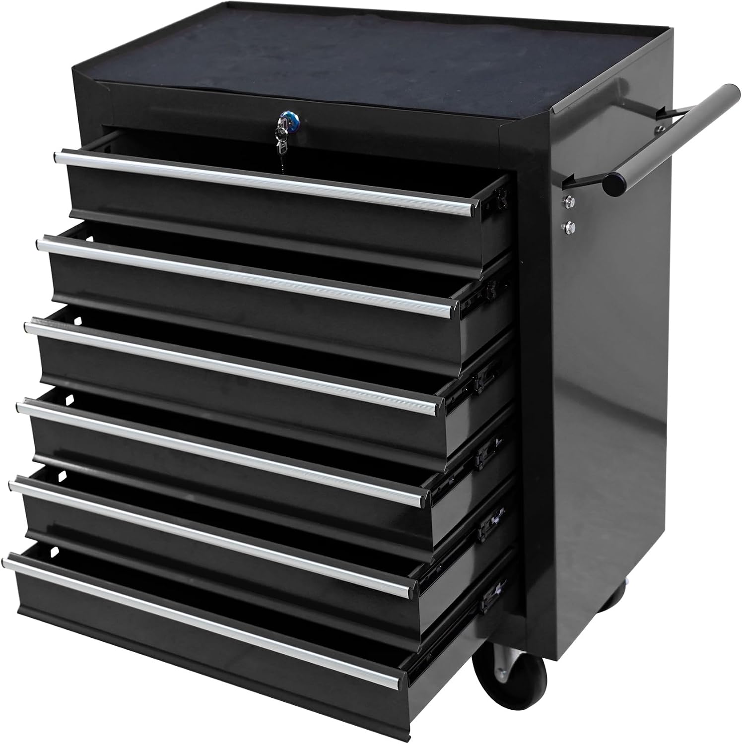 Campfun Rolling Tool Box, 6-Drawer Metal Tool Cart with Drawer Liner & Hanging Box, Storage Organizer Trolley Lockable, Multifunctional Mechanic for Home Garage Warehouse Workshop Repair Shop, Black