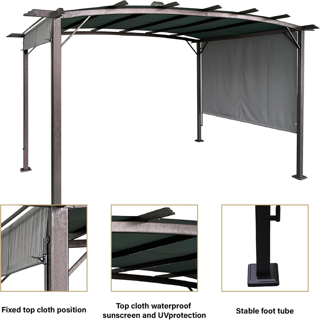 12' x 9' Ft. Outdoor Patio Retractable Canopy Gazebo Metal Pergola with Adjustable Shade (Grey)