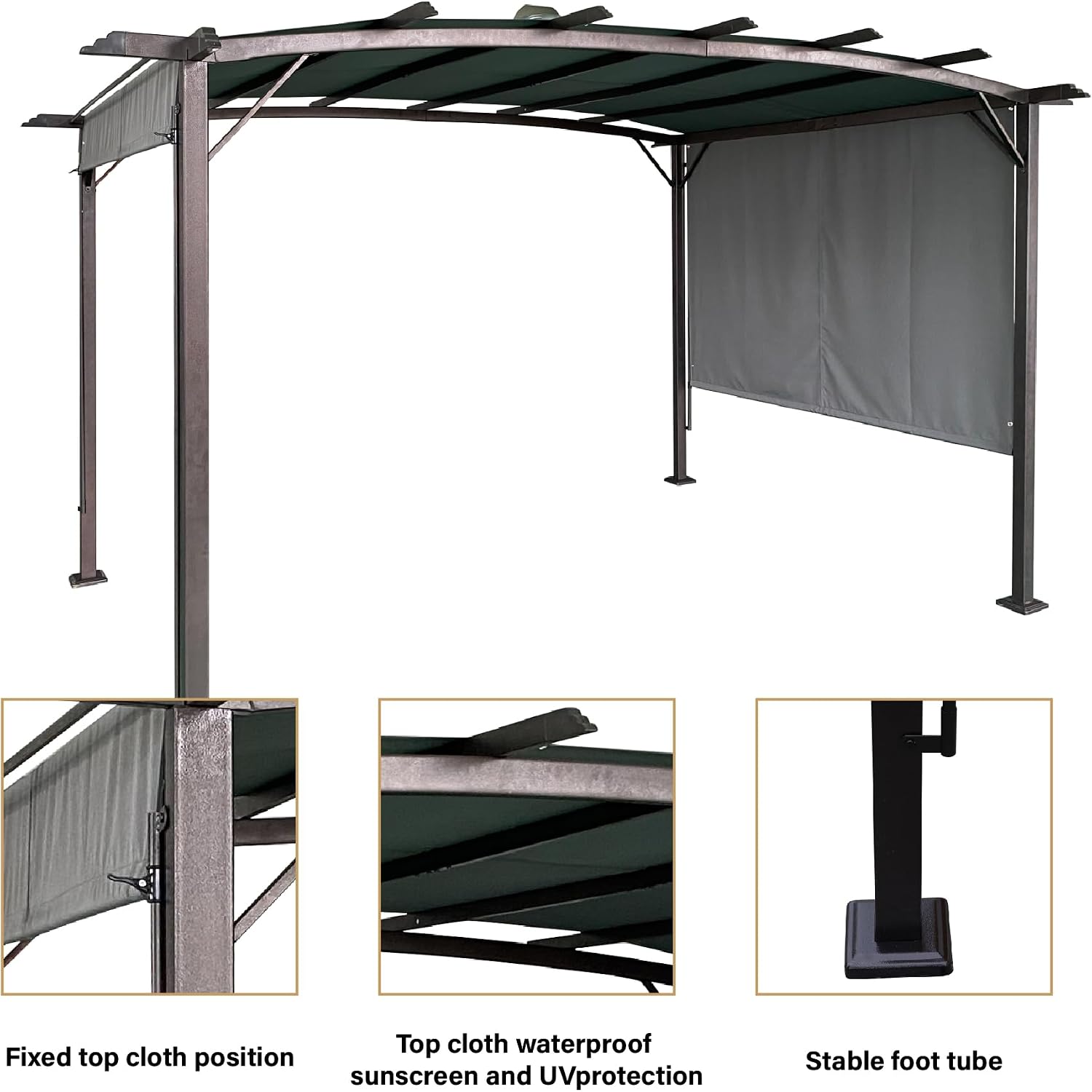 12' x 9' Ft. Outdoor Patio Retractable Canopy Gazebo Metal Pergola with Adjustable Shade (Grey)