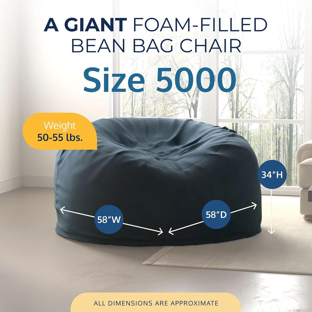 ULTIMATE SACK 5000 5-Foot Bean Bag Chair with Footstool, Cloud Suede Cover – Oversized Foam Lounger, Floor Seat, Small Sofa, or Couch Bed for Living Area, Gaming Room, or Reading Lounge