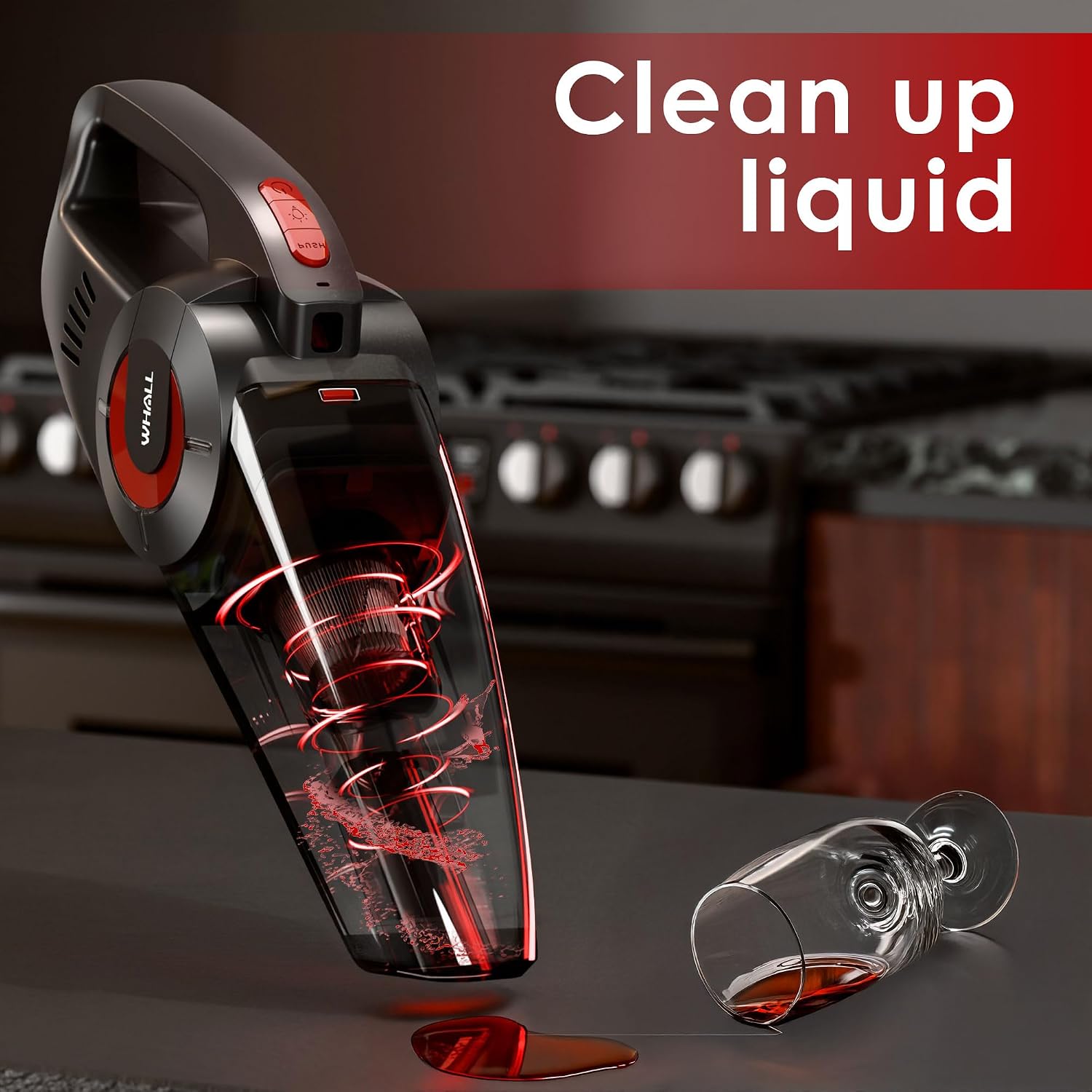 Whall Handheld Cordless Car Vacuums, Wet and Dry Use 9000Pa Strong Suction Vacuums, Rechargeable Portable Vacuum Cleaner with LED, Charging Dock, Lightweight Mini Vacuum for Car, Home and Office,Red