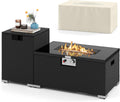 Tangkula 2 Piece Propane Fire Pit Table Set with Tank Cover, Outdoor Rattan Gas Firepit with Lid, Tempered Glass Tabletop, Protective Cover, 40,000 BTU Rectangle Fire Table Set for Outside (Black)