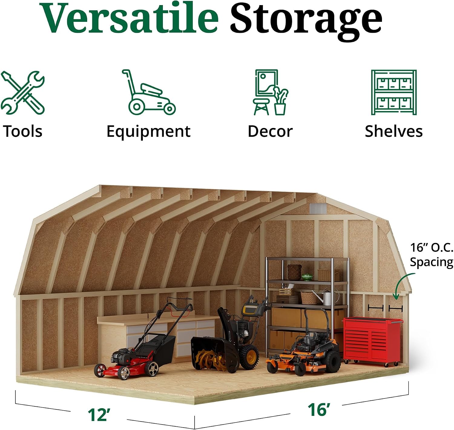 Little Cottage Co. 12x16 Classic Gambrel Barn with 4 ft. Sidewalls with Floor, Outdoor Wood Storage Shed Do-It-Yourself Precut Kit