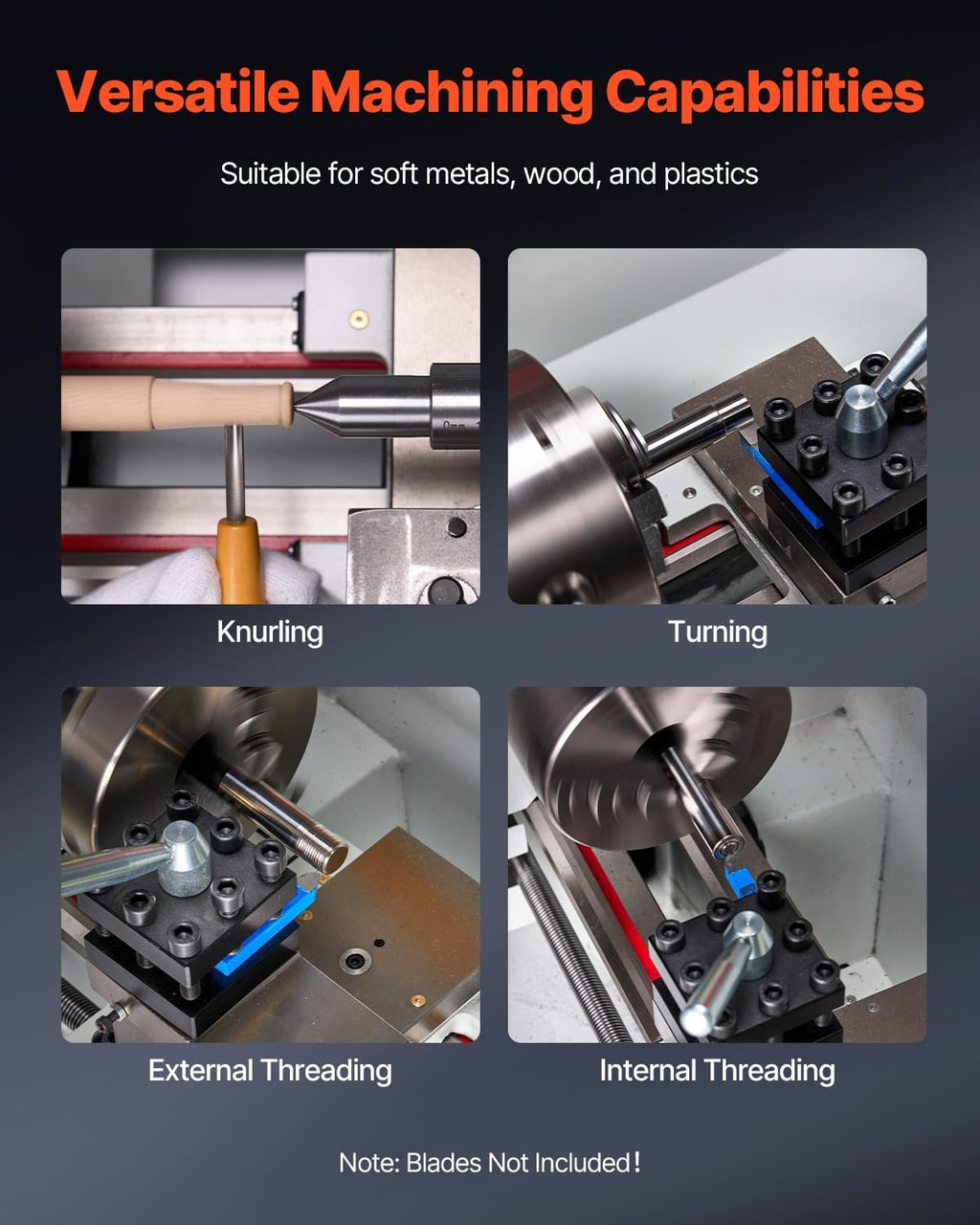 VEVOR Metal Lathe Machine, 8.7 x 39 in, Precision Bench Power Metal Lathe, Automatic Feed, 0-2500 RPM Variable Speed, 1250W Brushless Motor, for Processing Precision Parts Soft Metals Wood Plastics