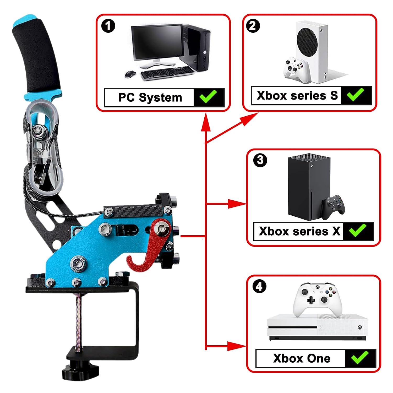 Obokidly Upgrade USB Handbrake Support G923 2 IN 1 Compatible With XBOX ONE/XBOX ONE S AND PC For Simracing Game Sim Rig With Clamp ;With Plate (Blue-3)