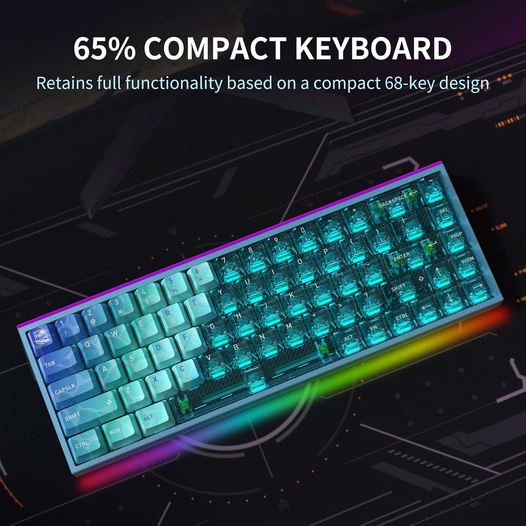 Hexgears MAG68-65% Mechanical Gaming Keyboard Wired, Magnetic Switch Hot-Swappable, Adjustable Rapid Trigger Mode, 8000Hz Polling Rate, All-Aluminum Case, 16.8M RGB Backlit&Strip - Waves