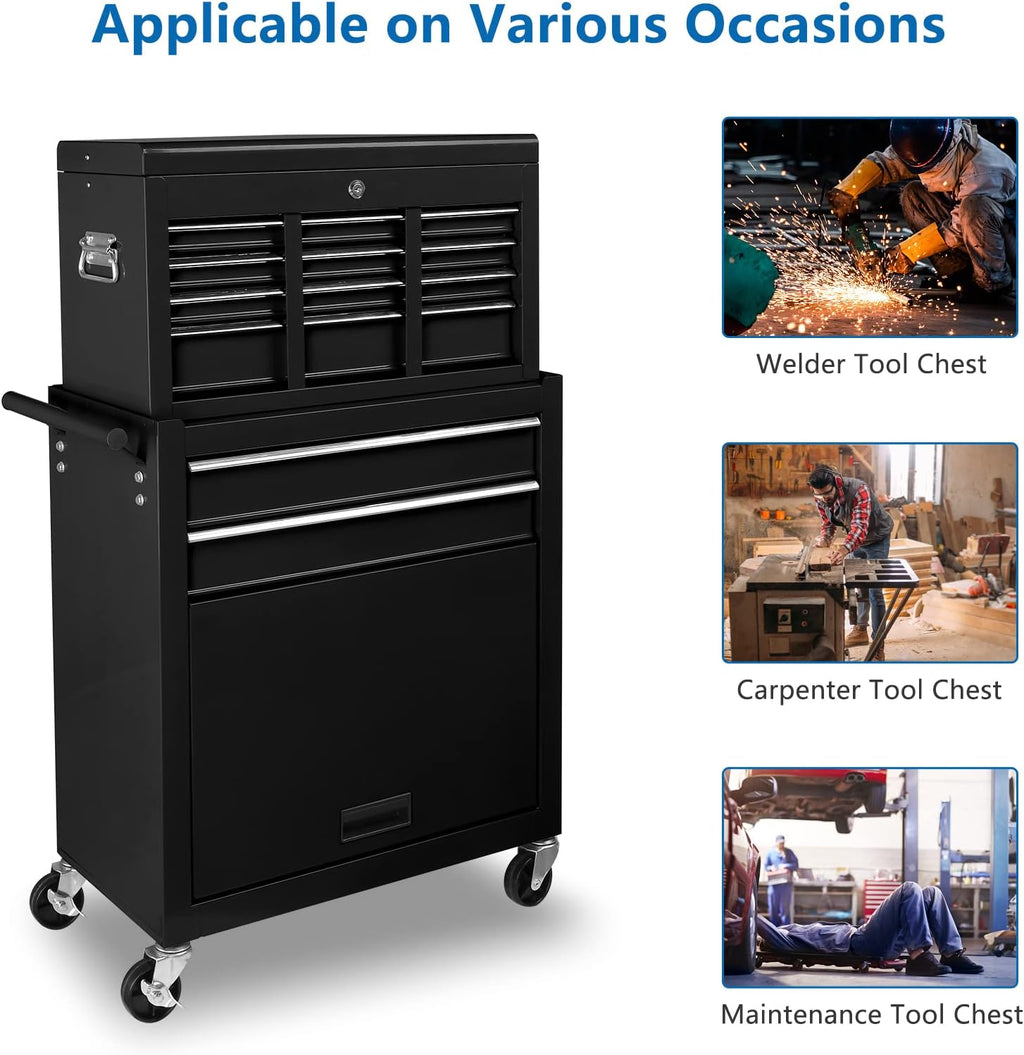 TUFFIOM 8-Drawer Rolling Tool Chest w/Lock, Tool Storage Cabinet w/Wheels, Detachable Top, Drawers & Drawer Liners, Tool Organizer Box for Garage, Warehouse & Repair Shop