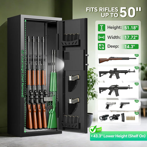 10-15 Gun Rifle Safe for Home Security, Gun Safe for Rifles and Pistols - Quick Access Digital Keypad | Easy Assembly Gun Safe with Adjustable Shelves (Fits Shotguns & Ammo)