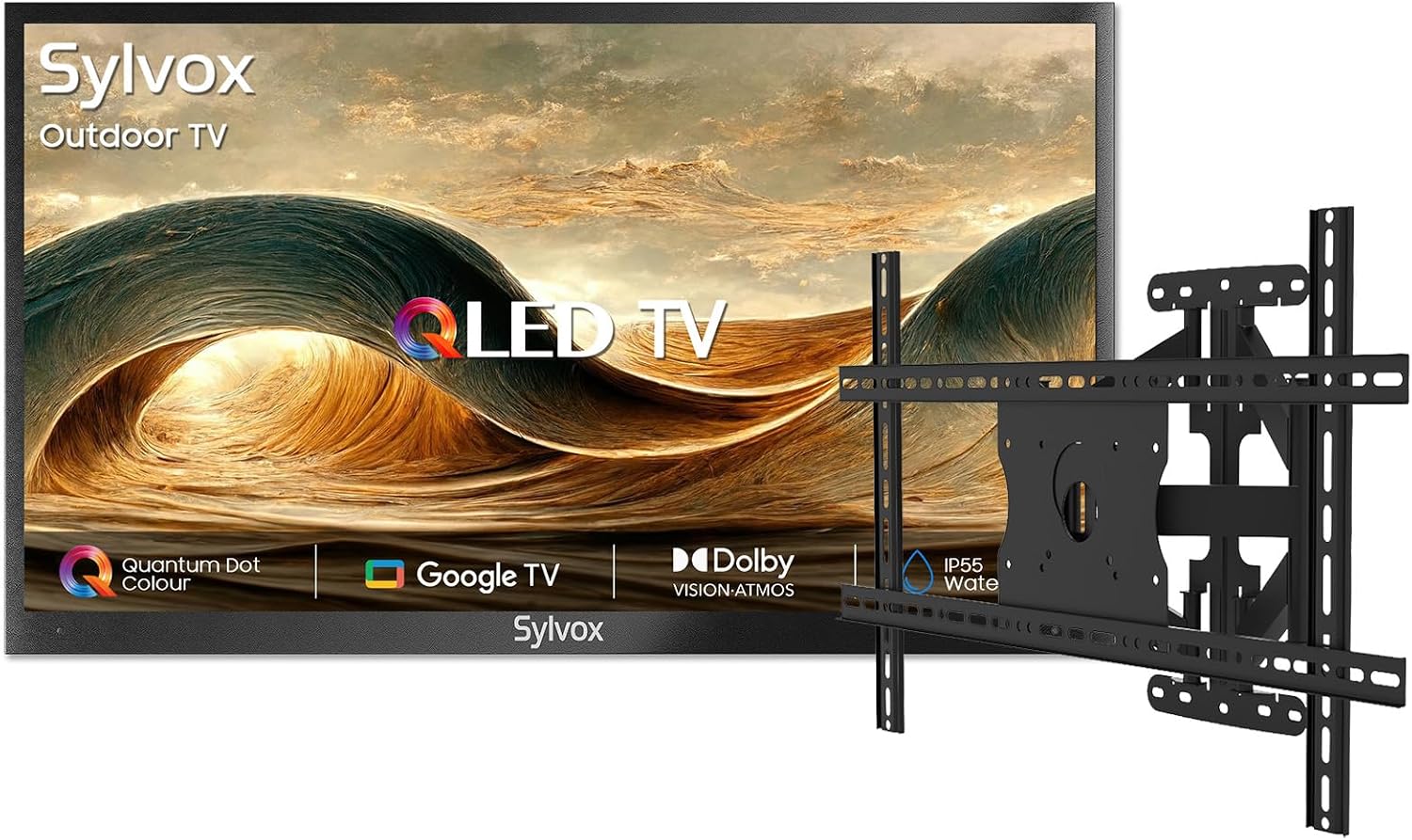 SYLVOX Outdoor TV with Mount, 75 inch 4K QLED Smart TV, Weatherproof Outdoor TVs Support Google Assistant, Wide Viewing Angle, IP56 Waterproof, 1000 Nits Partial Sun QLED Television(2026 Model)