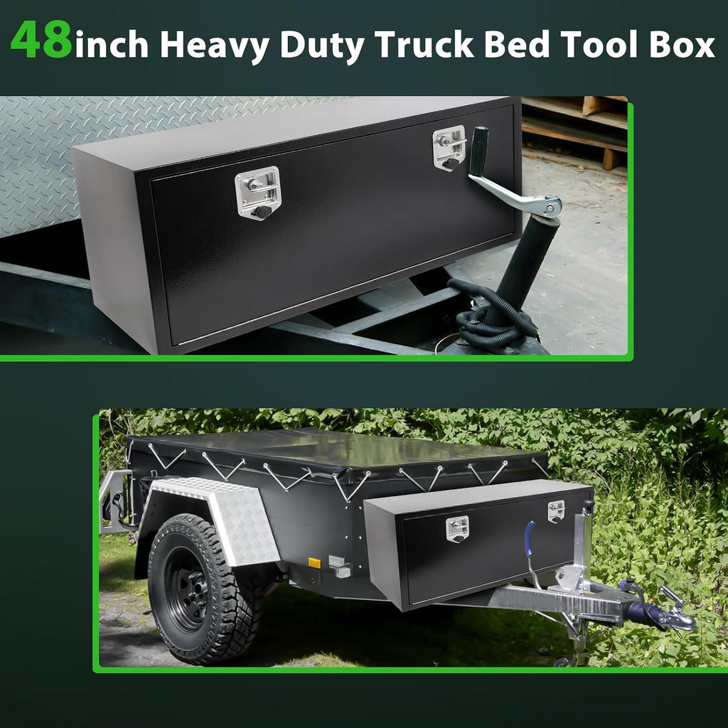 SCITOO 48' Iron Truck Bed Tool Box,Heavy Duty Crossover Storage for Most Full Size Pickups,Lockable Weatherproof Chest,Fits 48'WX18'DX18'H Truck Beds,Easy Access to Load and Unload
