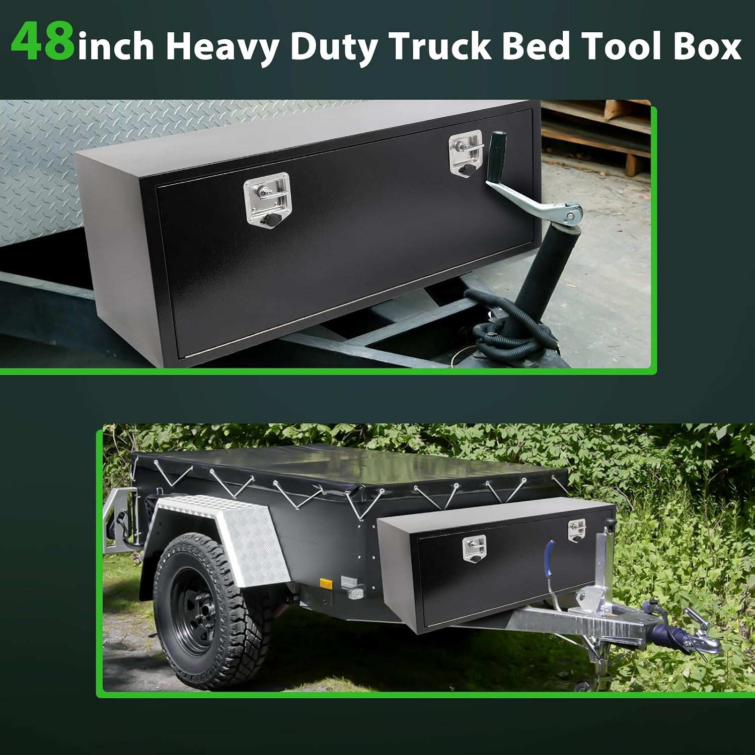 SCITOO 48' Iron Truck Bed Tool Box,Heavy Duty Crossover Storage for Most Full Size Pickups,Lockable Weatherproof Chest,Fits 48'WX18'DX18'H Truck Beds,Easy Access to Load and Unload
